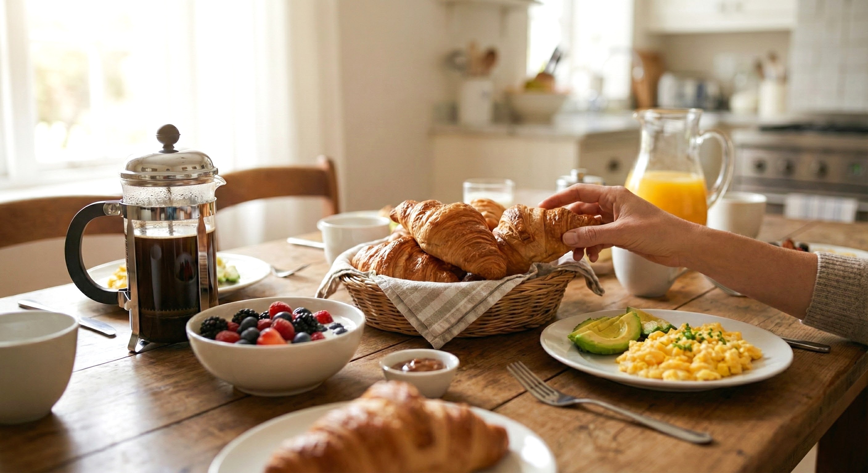Delicious morning breakfast spread