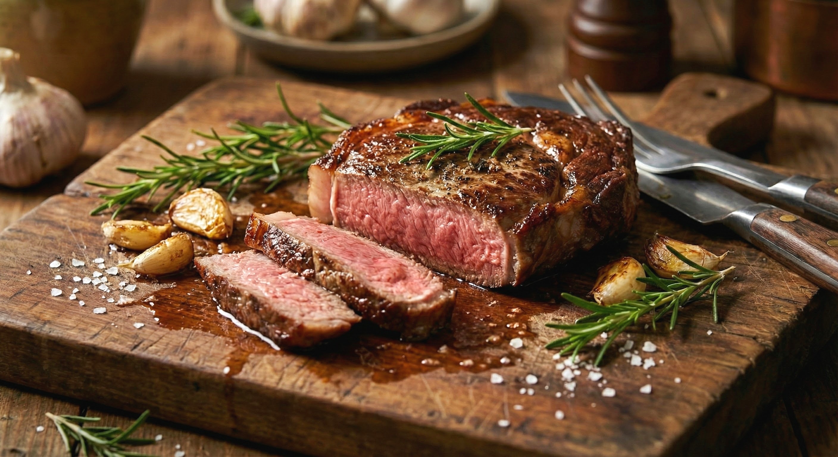 Perfectly seared ribeye with herb crust